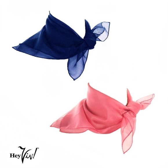 50s Style Sheer Chiffon Square Scarves Set w 1 Blue and 1 Pink Scarf - Hey Viv - Picture 1 of 7